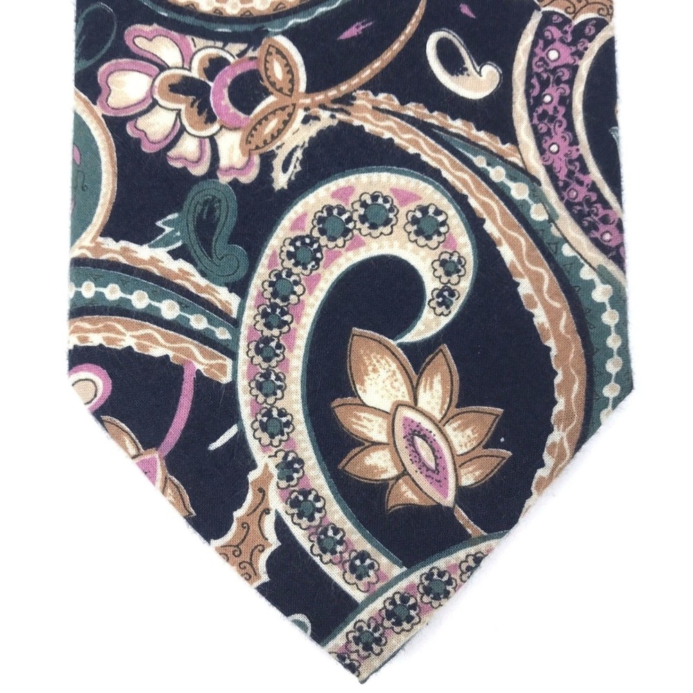 Men's vintage Isaco Cotton Tie Made In Italy Floral Black Multicolor Necktie 58"